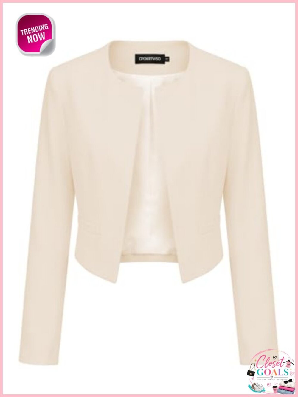 Womens Cropped Blazer Collarless Business Casual Suit Jacket Lightweight